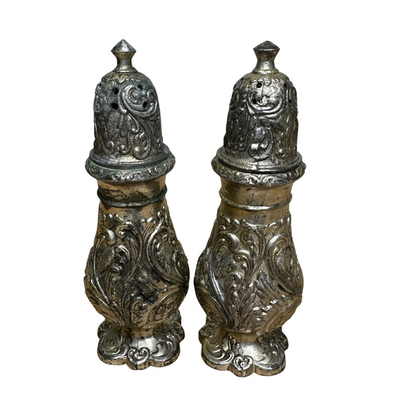 Vintage Silver Plate Rococo Repousse Salt Pepper Shakers Pair Ornate Baroque - Picture 4 of 12